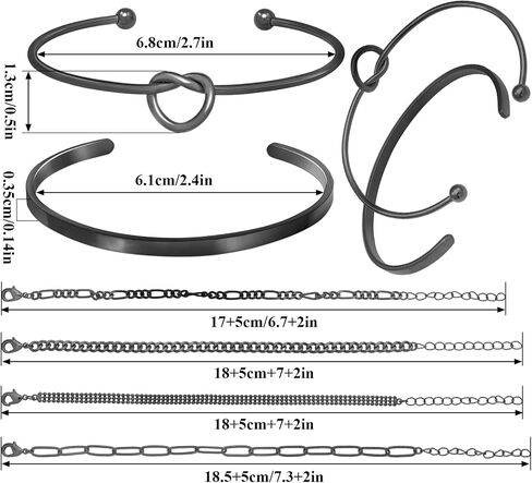 14K Real Gold Plated Cuff Bracelet Bangle Jewelry Set Stackable Trendy Dainty Love Heart Knot Infinity Beaded Ball Paperclip Chain Minimalist Bracelet,6 styles in Saudi Arabia