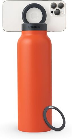 Ringo Insulated Water Bottle - Compatible MagSafe Water Bottle With Phone Holder - Stainless Steel Water Bottle With Magnetic Phone Tripod Mount - Hot 12H, Cold 24H, 360° Rotate - Black 24oz in Saudi Arabia