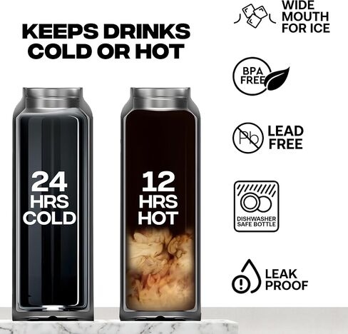 Ringo Insulated Water Bottle - Compatible MagSafe Water Bottle With Phone Holder - Stainless Steel Water Bottle With Magnetic Phone Tripod Mount - Hot 12H, Cold 24H, 360° Rotate - Black 24oz in Saudi Arabia
