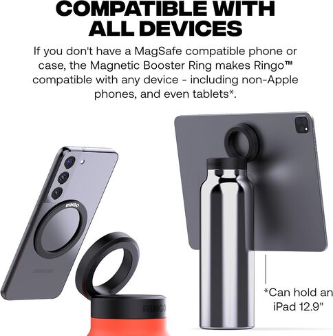Ringo Insulated Water Bottle - Compatible MagSafe Water Bottle With Phone Holder - Stainless Steel Water Bottle With Magnetic Phone Tripod Mount - Hot 12H, Cold 24H, 360° Rotate - Black 24oz in Saudi Arabia