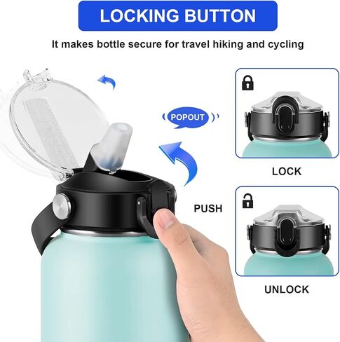 Auto Flip Straw Lid with Button Lock for Wide Mouth Water Bottle 12, 18, 24, 32, 40, 64oz, Great Lid for Hydro Flask, Takeya, Iron Flask in Saudi Arabia