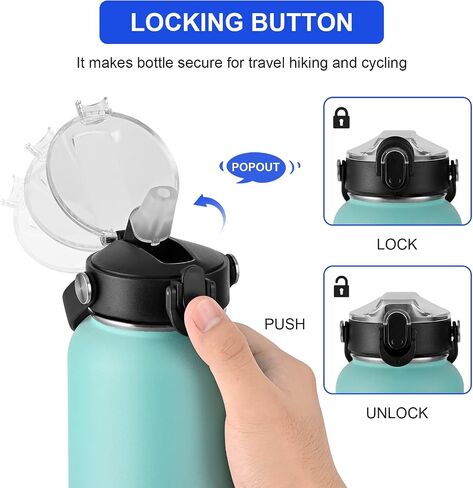 Auto Flip Straw Lid with Button Lock for Wide Mouth Water Bottle 12, 18, 24, 32, 40, 64oz, Great Lid for Hydro Flask, Takeya, Iron Flask in Saudi Arabia