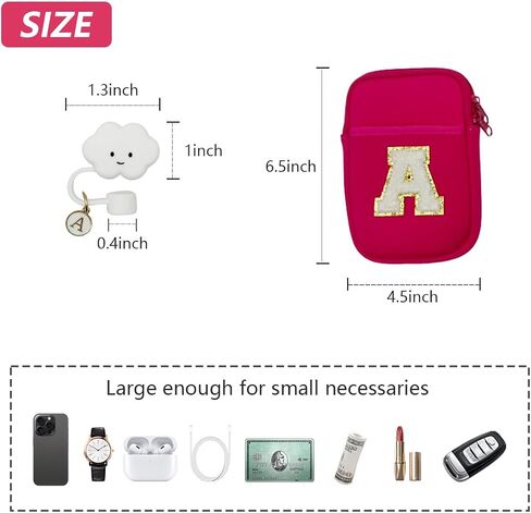 Water Bottle Pouch with Chenille Patches Letter for Stanley Tumblers - Neoprene Water Bottle Holder, Straw Cover for Stanley Cup Accessories (S) in Saudi Arabia