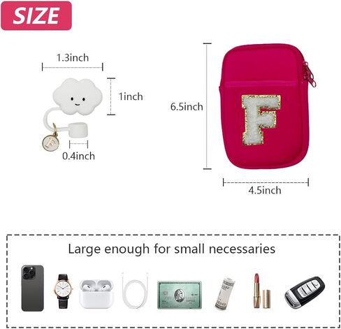 Water Bottle Pouch with Chenille Patches Letter for Stanley Tumblers - Neoprene Water Bottle Holder, Straw Cover for Stanley Cup Accessories (S) in Saudi Arabia