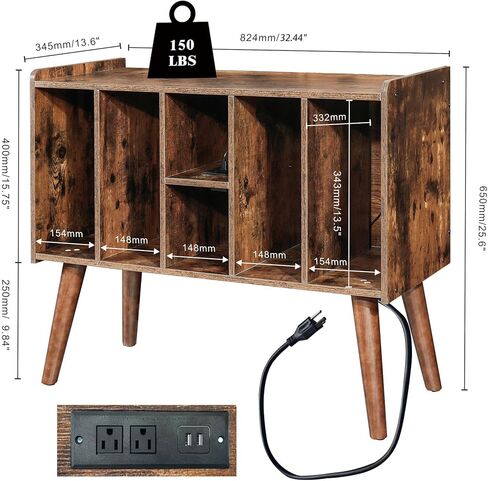 حامل مشغل تسجيل مع ضوء LED - حامل قرص دوار كبير مع تخزين تسجيلات الفينيل، طاولة مشغل تسجيل تصل إلى 120 ألبوم، حامل تسجيل مع منفذ (بني) in Kuwait