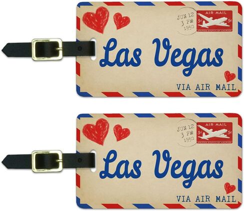 Graphics & More Air Mail Postcard Love for Las Vegas Luggage Suitcase Carry-on Id Tags, White in Saudi Arabia