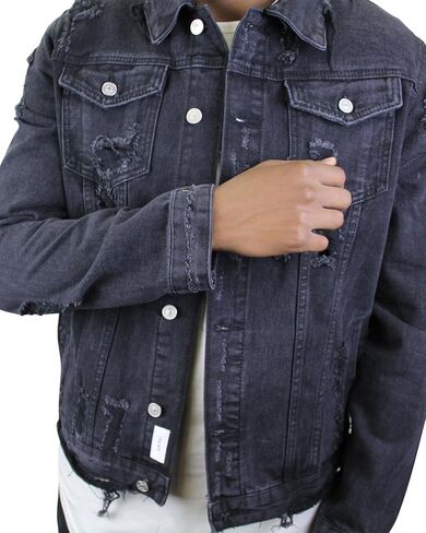 جاكيت جينز ممزق من قماش الدنيم من ShirtBANC بمظهر عتيق الطراز الكلاسيكي لسائقي الشاحنات in Kuwait