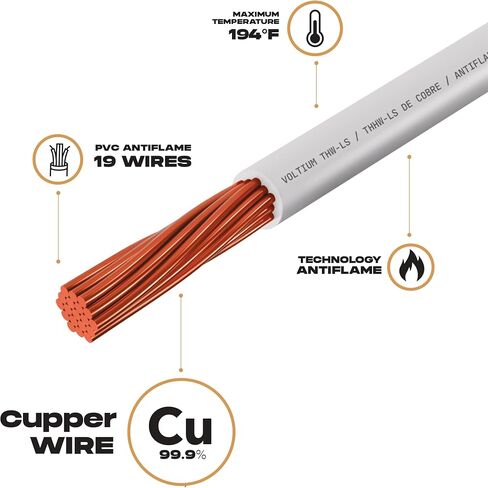 Copper Cable 12 Gauge 328 ft White Antiflame Voltium in Saudi Arabia