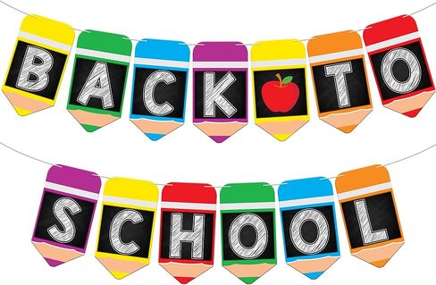 KatchOn, Large Back To School Banner - 2 Strings 10 Feet, No DIY | Pencil Banner, Welcome Back To School Decorations for Classroom | Back To School Party Decorations, First Day of School Decorations in Saudi Arabia