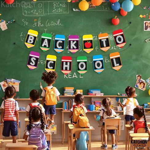 KatchOn, Large Back To School Banner - 2 Strings 10 Feet, No DIY | Pencil Banner, Welcome Back To School Decorations for Classroom | Back To School Party Decorations, First Day of School Decorations in Saudi Arabia