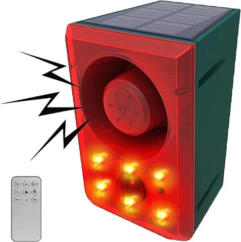 keeda Solar Motion Sensor Alarm 129dB Recording Shed Alarm with Remote Control Waterproof Sound & Strobe Light Siren Alarm Infrared Motion Detectors for Garage, Farm, Garden (1 Pcs) in Saudi Arabia