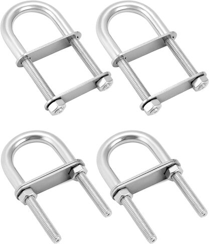 QWORK U-Bolts, 4 Set M8 x 100mm Round U Bolt, 304 Stainless Steel U Clamp Bolt with Nuts and Plates, Marine Boat Deck Hardware in Saudi Arabia