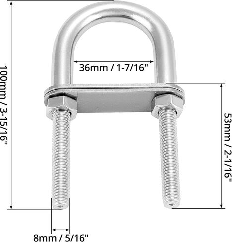 QWORK U-Bolts, 4 Set M8 x 100mm Round U Bolt, 304 Stainless Steel U Clamp Bolt with Nuts and Plates, Marine Boat Deck Hardware in Saudi Arabia
