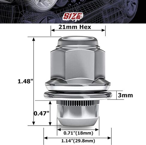 20 قطعة من Richeer 1.48 بوصة 12x1.5 صواميل عروة مقعد من الكروم، 12x1.5 OEM/مصنع صواميل عروة 0.83 بوصة (21nn) سداسية متوافقة مع Civic Element HR-V Escape Sierra in Kuwait