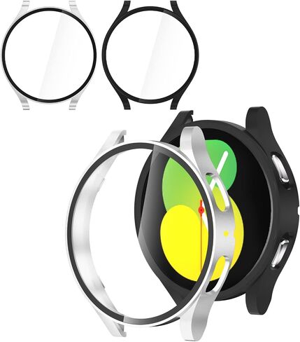 HASDON [2 Pack] Case Compatible for Samsung Galaxy Watch 5 / Galaxy Watch 4 44mm with Screen Protector, Hard PC Full Protective Cover Bumper for Galaxy Watch 5/4 Accessories, Black+Black in Saudi Arabia