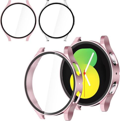 HASDON [2 Pack] Case Compatible for Samsung Galaxy Watch 5 / Galaxy Watch 4 44mm with Screen Protector, Hard PC Full Protective Cover Bumper for Galaxy Watch 5/4 Accessories, Black+Black in Saudi Arabia