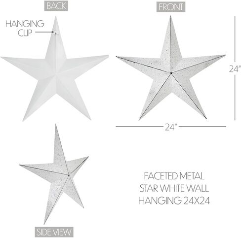 VHC Brands Patriotic Faceted Metal Star White Wall Hanging 24x24, Independence Day Decor, American Star Design, Distressed Appearance Metal Wall Hanging, Star Shape, Country, Matte White in Saudi Arabia
