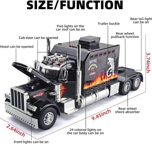 Semi Truck Toys for Boys Heavy Truck Tow Truck Toy,Metal Diecast Trucks Model with Light and Sound Pull Back Semi Truck Toy,Truck and Trailer Toys for Boys,Toy Trucks for Boys Age 4-7(Black) in Saudi Arabia