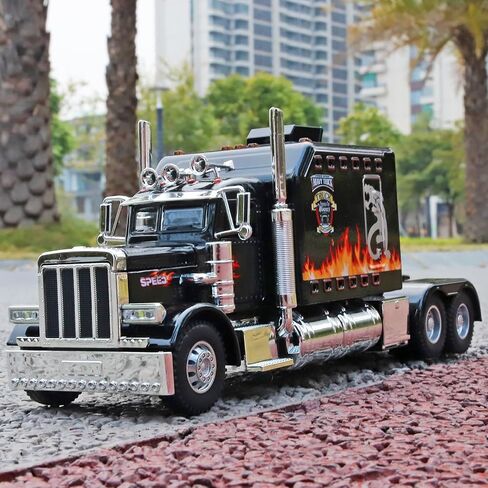 Semi Truck Toys for Boys Heavy Truck Tow Truck Toy,Metal Diecast Trucks Model with Light and Sound Pull Back Semi Truck Toy,Truck and Trailer Toys for Boys,Toy Trucks for Boys Age 4-7(Black) in Saudi Arabia