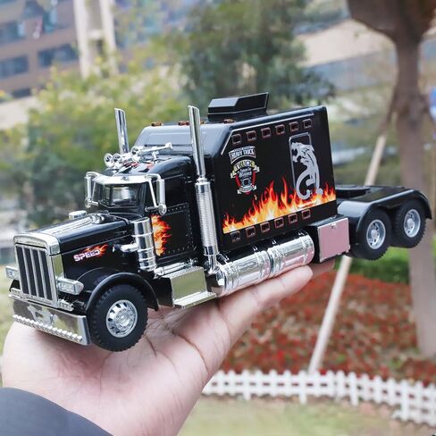 Semi Truck Toys for Boys Heavy Truck Tow Truck Toy,Metal Diecast Trucks Model with Light and Sound Pull Back Semi Truck Toy,Truck and Trailer Toys for Boys,Toy Trucks for Boys Age 4-7(Black) in Saudi Arabia