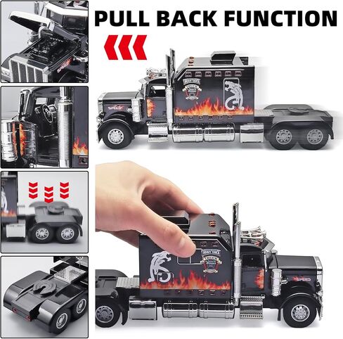 Semi Truck Toys for Boys Heavy Truck Tow Truck Toy,Metal Diecast Trucks Model with Light and Sound Pull Back Semi Truck Toy,Truck and Trailer Toys for Boys,Toy Trucks for Boys Age 4-7(Black) in Saudi Arabia