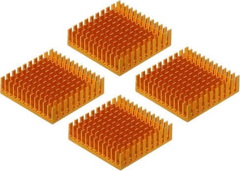 MECCANIXITY 4 قطع 40 × 40 × 11 مم مشعاع ألومنيوم تبريد بالوعة الحرارة مع ملصق أزرق حراري لوحدة المعالجة المركزية رقاقة، ترانزستور الطاقة، FET، IC، مضخم الطاقة، ذهبي in Kuwait