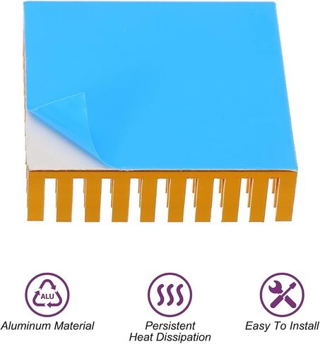 MECCANIXITY 4 قطع 40 × 40 × 11 مم مشعاع ألومنيوم تبريد بالوعة الحرارة مع ملصق أزرق حراري لوحدة المعالجة المركزية رقاقة، ترانزستور الطاقة، FET، IC، مضخم الطاقة، ذهبي in Kuwait