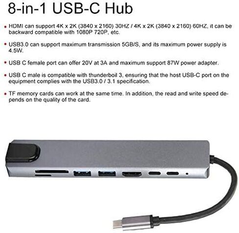 Dioche USB C Hub, 8-in-1 USB C Adapter with 4K HDMI, USB-C to Type-C USB 3.0 Hub HDMI RJ45 Ethernet Mini SDTF OTG Adapter in Saudi Arabia