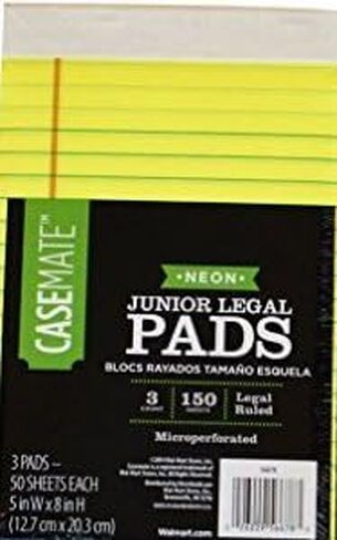 Casemate Neon Junior Notepads Legal Ruled Bundle [3 Yellow Pads, 150 Sheets] 5" W x 8" H in Saudi Arabia