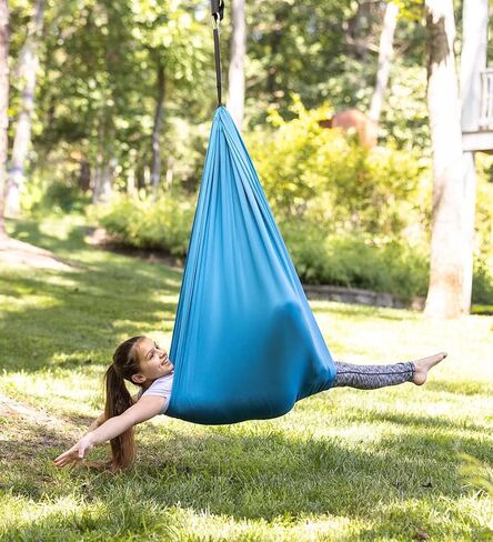 Hearthsong 5-Foot Stretchy Loop Sensory Swing, 5.2’L x 5’W, Blue Spandex, Adjustable Extension Strap, Holds Up to 125 lbs in Kuwait