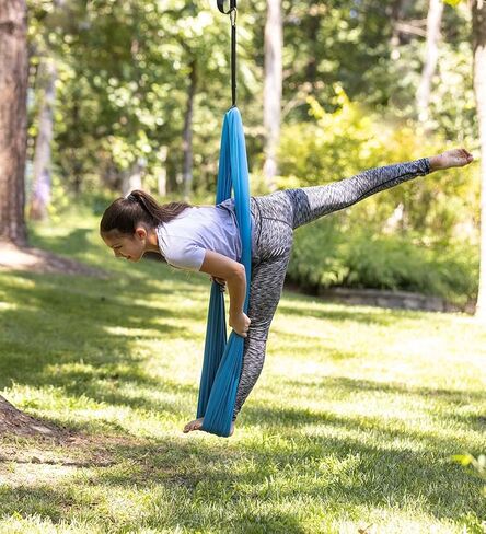 Hearthsong 5-Foot Stretchy Loop Sensory Swing, 5.2’L x 5’W, Blue Spandex, Adjustable Extension Strap, Holds Up to 125 lbs in Kuwait
