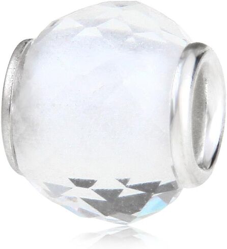 Glass Birthstone Charm with 925 Sterling Silver Core Birthday Charm Anniversary Charm for DIY Charm Bracelet (White) in Saudi Arabia