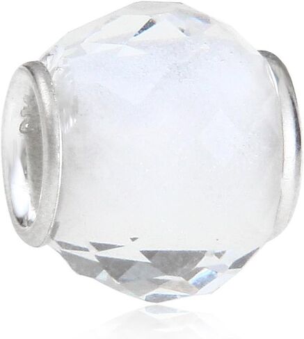 Glass Birthstone Charm with 925 Sterling Silver Core Birthday Charm Anniversary Charm for DIY Charm Bracelet (White) in Saudi Arabia