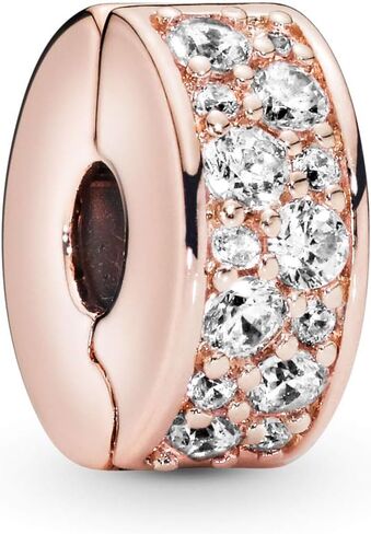 Pandora Clear Pavé Clip Charm سوار Charm Moments الأساور - مجوهرات نسائية مذهلة - هدية للنساء في حياتك - مصنوعة من الورد والزركونيا المكعبة، مع صندوق هدايا in Saudi Arabia