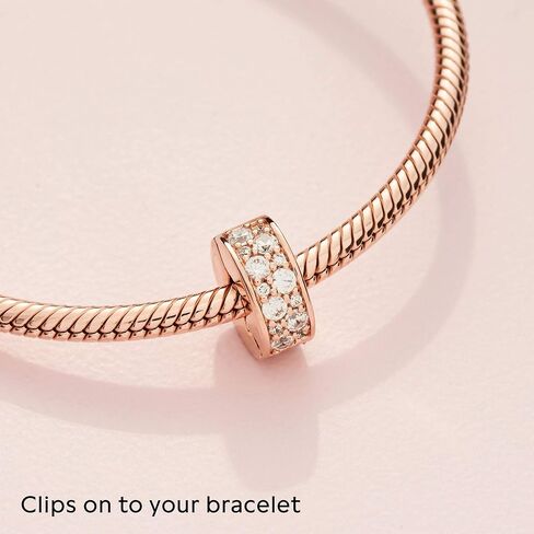 Pandora Clear Pavé Clip Charm سوار Charm Moments الأساور - مجوهرات نسائية مذهلة - هدية للنساء في حياتك - مصنوعة من الورد والزركونيا المكعبة، مع صندوق هدايا in Saudi Arabia