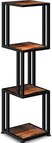 4 -Tier Corner Shelf Stand, 47'' Tall Industrial Corner Shelves, Heavy Duty Square Corner Bookshelf Display Shelf for Small Space, Corner Plant Stand for Living Room, Rustic Brown in Kuwait