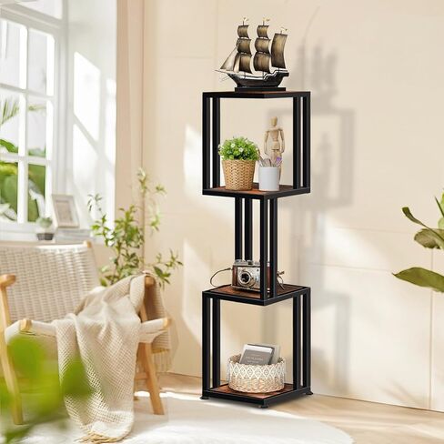 4 -Tier Corner Shelf Stand, 47'' Tall Industrial Corner Shelves, Heavy Duty Square Corner Bookshelf Display Shelf for Small Space, Corner Plant Stand for Living Room, Rustic Brown in Kuwait