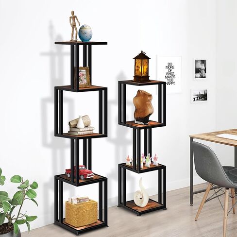 4 -Tier Corner Shelf Stand, 47'' Tall Industrial Corner Shelves, Heavy Duty Square Corner Bookshelf Display Shelf for Small Space, Corner Plant Stand for Living Room, Rustic Brown in Kuwait