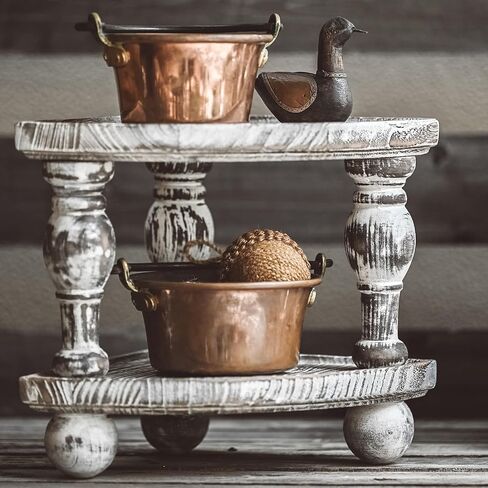 Farmhouse Bathroom Counter Organizer,Wood Rustic Pedesta Corner Shelf, Vintage Rustic Wood Bathroom Decor,2 Tier Tray Riser for Coffee Bar Table and Kitchen Counter Decor (2 Pack) in Kuwait