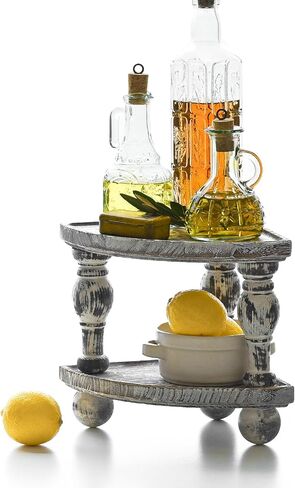 Farmhouse Bathroom Counter Organizer,Wood Rustic Pedesta Corner Shelf, Vintage Rustic Wood Bathroom Decor,2 Tier Tray Riser for Coffee Bar Table and Kitchen Counter Decor (2 Pack) in Kuwait