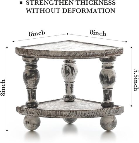 Farmhouse Bathroom Counter Organizer,Wood Rustic Pedesta Corner Shelf, Vintage Rustic Wood Bathroom Decor,2 Tier Tray Riser for Coffee Bar Table and Kitchen Counter Decor (2 Pack) in Kuwait
