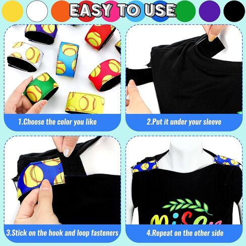 Unittype 20 Pairs Softball Sleeve Holders Sports T Shirt Sleeve Clips Sleeve Straps with Hook and Loop Sleeve Ties Sleeve Bands Fasteners for Girl Women Men Boy Activities, 10 Colors in Saudi Arabia