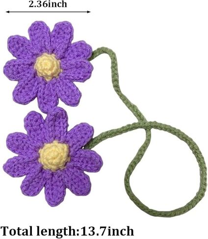 Crochet Daisy Rear View Mirror Hanging, Automotive Stuff Charm Ornament Pendant Knitted Cute Car Accessories, Interior Decoration Aesthetic Handmade for Women Girls, Universal Fit（Pink） in Saudi Arabia
