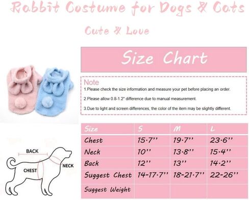 سترة شتوية من القطيفة للكلاب والقطط والحيوانات الأليفة، سترة شتوية من القطيفة، أزياء أرنب وأرنب للارتداء اليومي في العطلات (صغير، وردي) in Kuwait