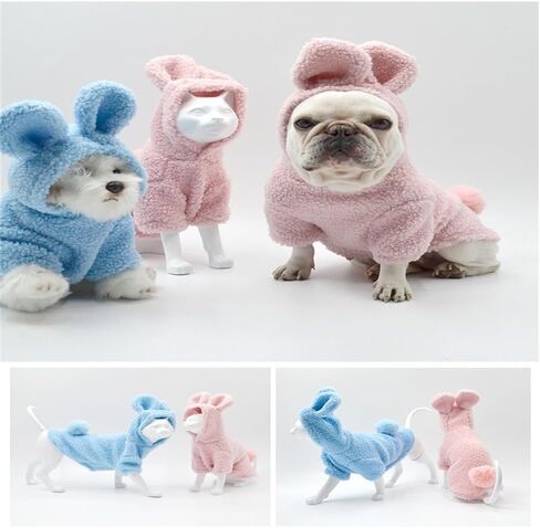 سترة شتوية من القطيفة للكلاب والقطط والحيوانات الأليفة، سترة شتوية من القطيفة، أزياء أرنب وأرنب للارتداء اليومي في العطلات (صغير، وردي) in Kuwait