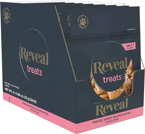 Reveal Natural Cat Treats, 8 Count, Single Ingredient Treats for Cat, Grain Free, Freeze Dried Salmon, 0.88 oz Bags in Saudi Arabia