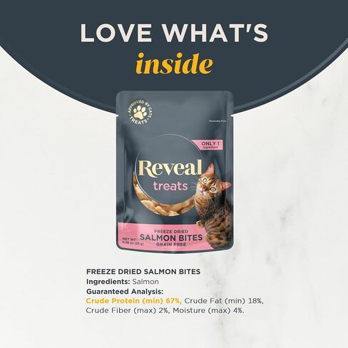 Reveal Natural Cat Treats, 8 Count, Single Ingredient Treats for Cat, Grain Free, Freeze Dried Salmon, 0.88 oz Bags in Saudi Arabia