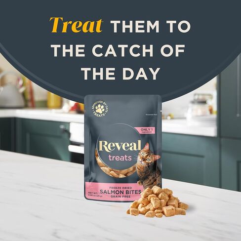 Reveal Natural Cat Treats, 8 Count, Single Ingredient Treats for Cat, Grain Free, Freeze Dried Salmon, 0.88 oz Bags in Saudi Arabia