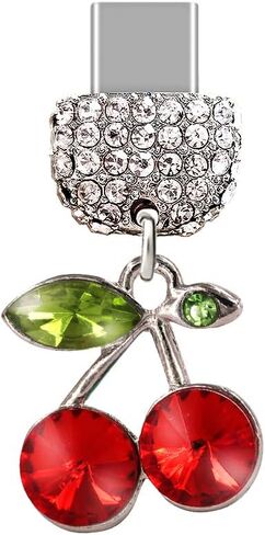 ELISE & FONDA TP82 Type-C USB Charging Port Crystal Anti Dust Plug Cherry Cell Phone Charm for Samsung Galaxy/Huawei/OnePlus/Xiaomi/oppo New Android Phones(Red) in Saudi Arabia