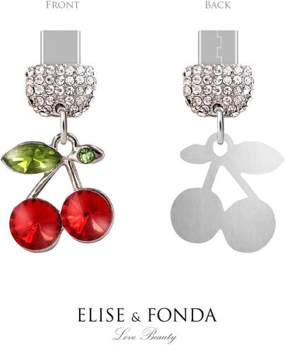 ELISE & FONDA TP82 Type-C USB Charging Port Crystal Anti Dust Plug Cherry Cell Phone Charm for Samsung Galaxy/Huawei/OnePlus/Xiaomi/oppo New Android Phones(Red) in Saudi Arabia